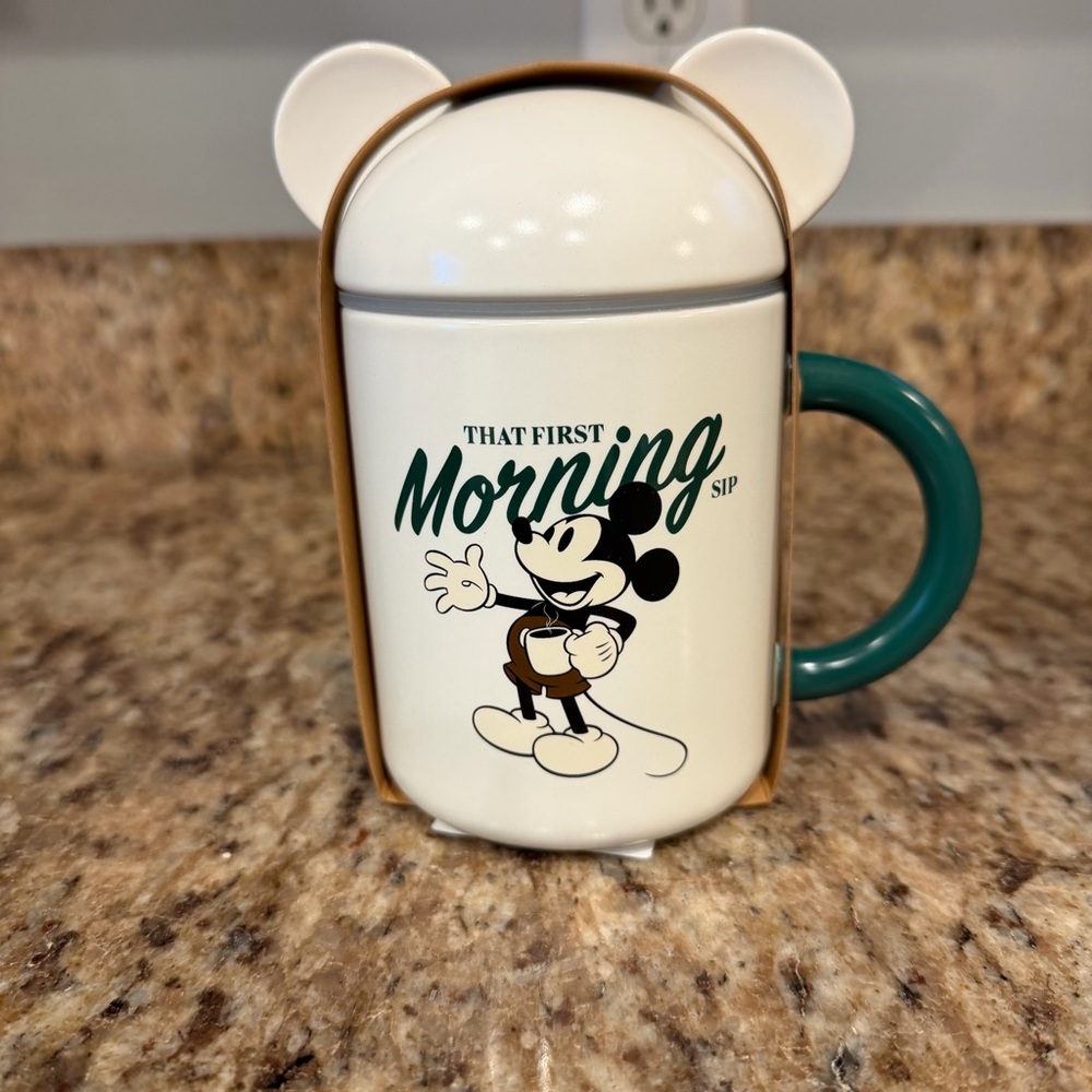 New Starbucks Korea Disney Mickey Mouse Coffee Tea Mug Ceramic Cover Kawaii